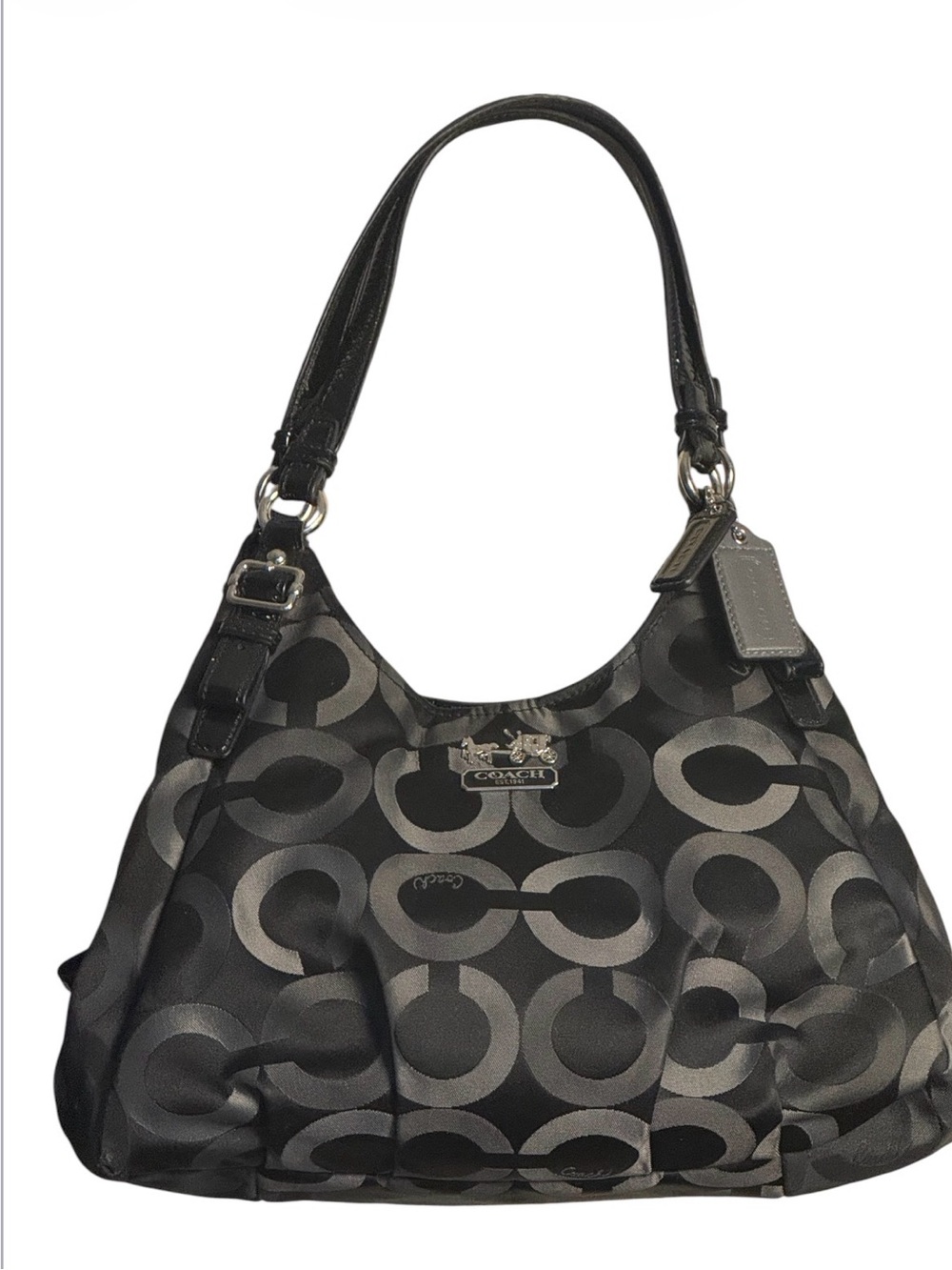 Coach Black Madison Maggie doble 10”drop Shoulder Bag multi pockets Blue liner